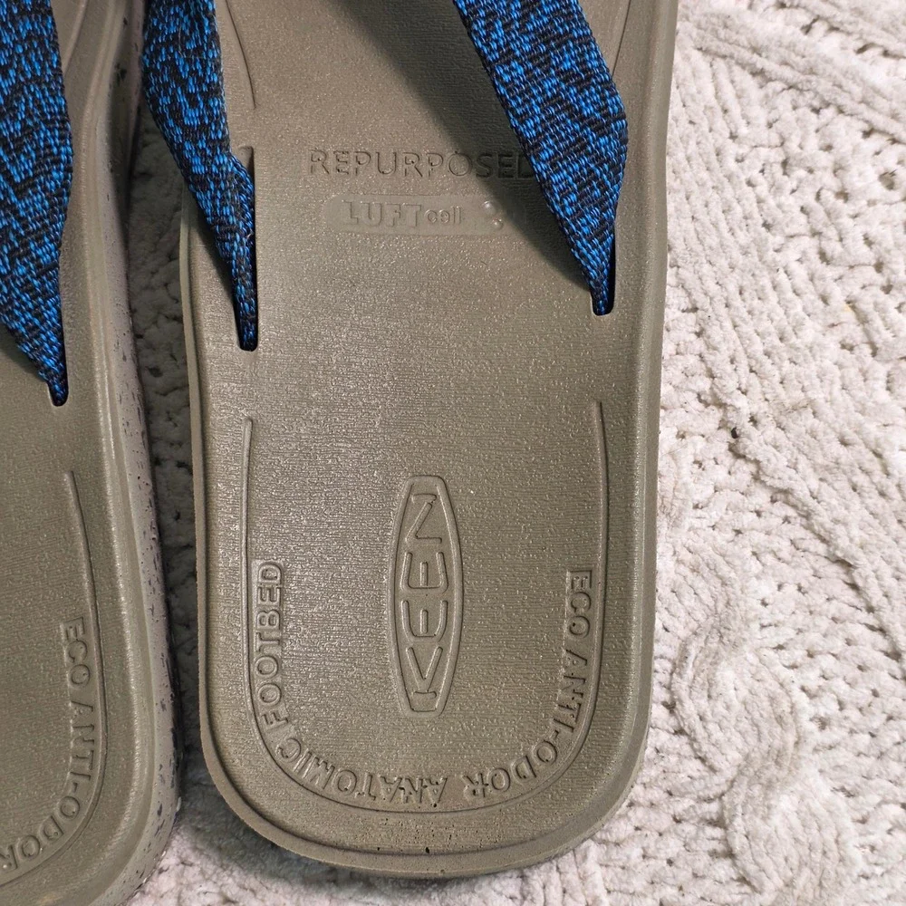 KEEN Harvest Flip Flops Olive Blue Recycled Mens 15 NEW